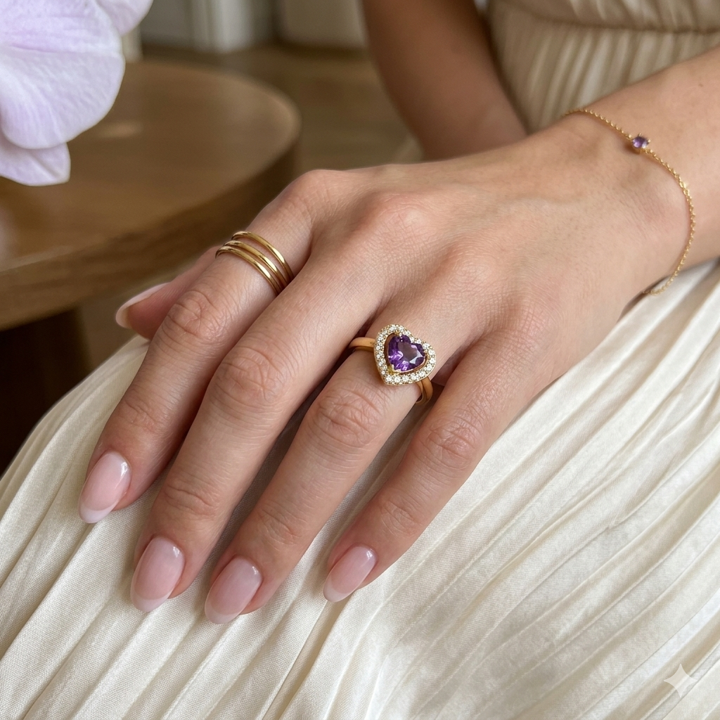 Anillo corazón encanto morado