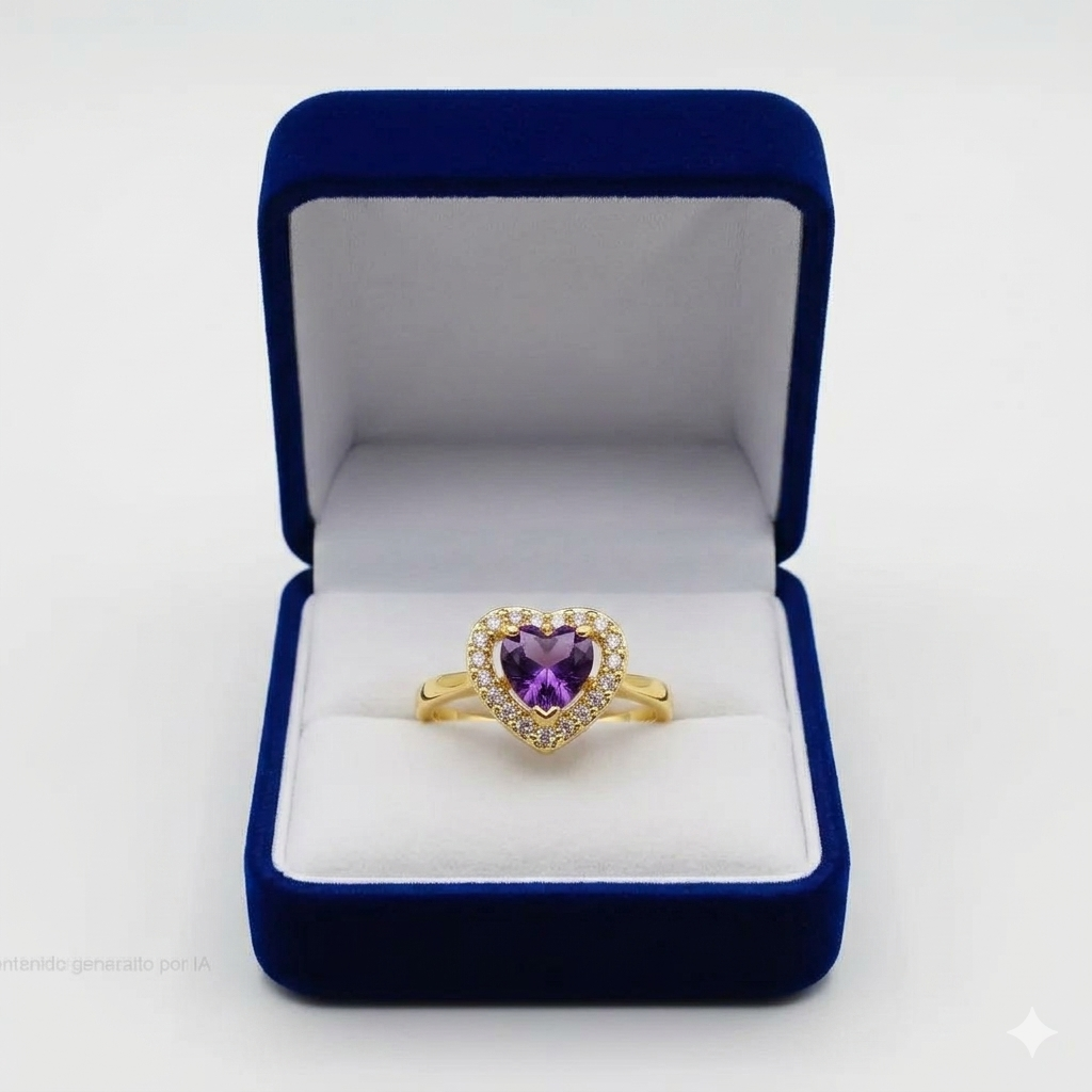 Anillo corazón encanto morado