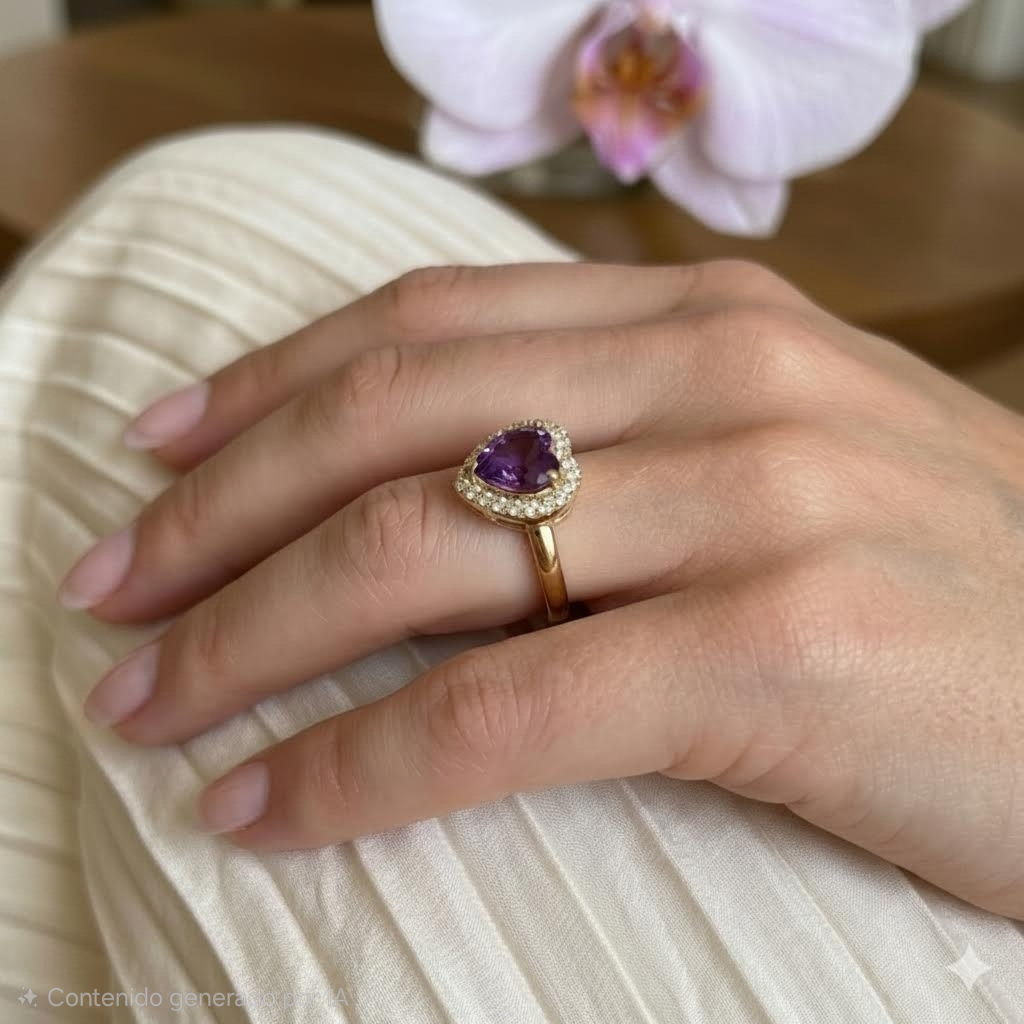 Anillo corazón encanto morado